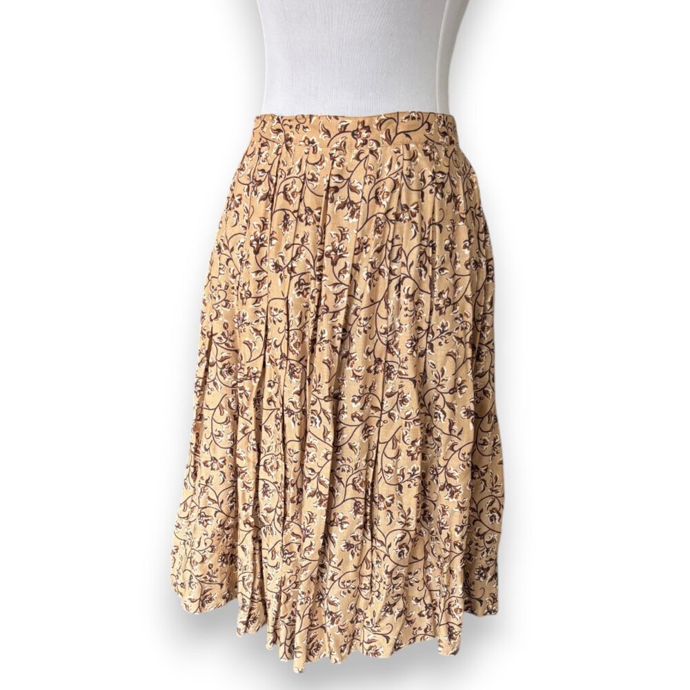 Liz Claiborne Petites Vintage‎ 70s brown floral accordian pleated midi skirt 8P